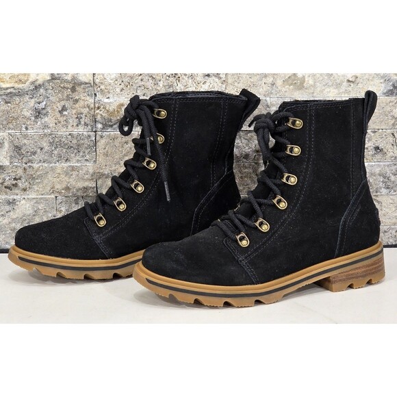 SOREL Womens Lennox Waterproof Boots Suede Leather Combat Chukka Lace-Up Black 8 - Picture 1 of 13